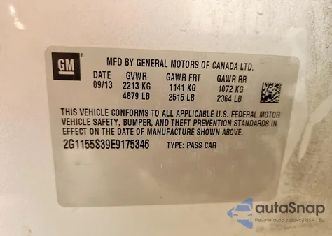 2014 Chevrolet Impala Ltz z USA, uszkodzony, nr VIN 2G1155S39E9175346